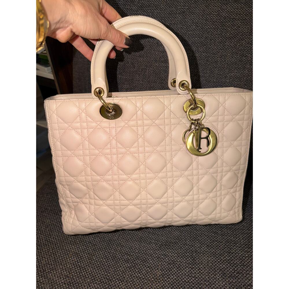 Christian Dior Cannage Quilted Leather Lambskin Lady Dior Bag Large Light Pink - Picture 8 of 16